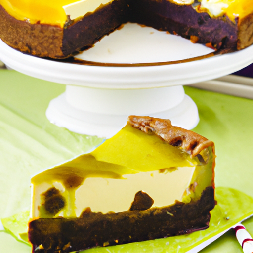 Feta &amp; Spinach Cheesecake with Passion Fruit Filling and Fudge Brownie Topping