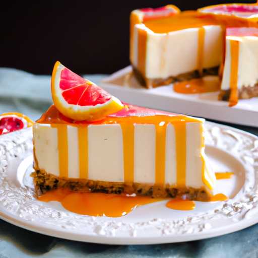 Lemon Bar Cheesecake with Salted Caramel Filling and Blood Orange & Grapefruit Topping