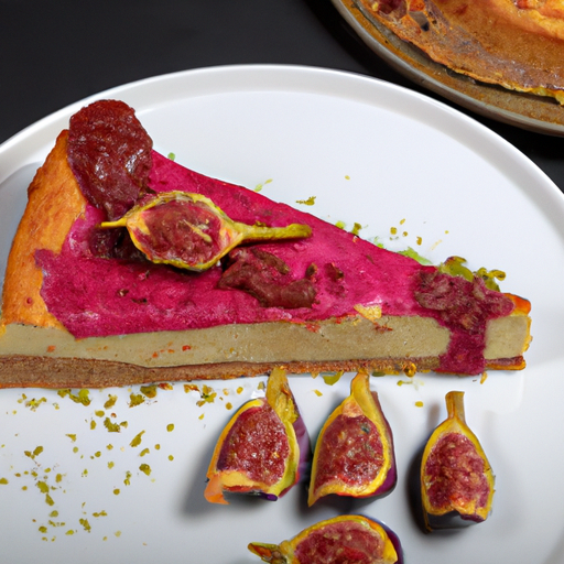 Basbousa Cheesecake with Hibiscus Filling and Fig & Olive Tapenade Topping