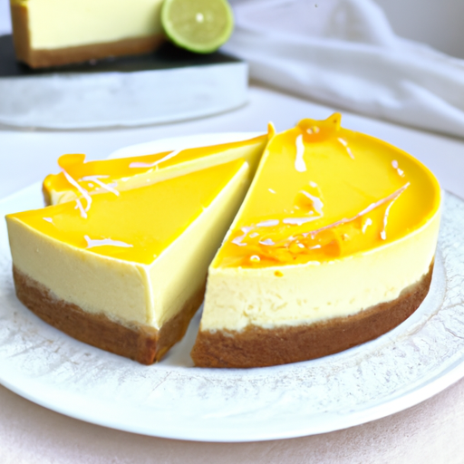 Cheesecake with Lemon Bar Base, Mango Filling, and Lemon Curd Topping