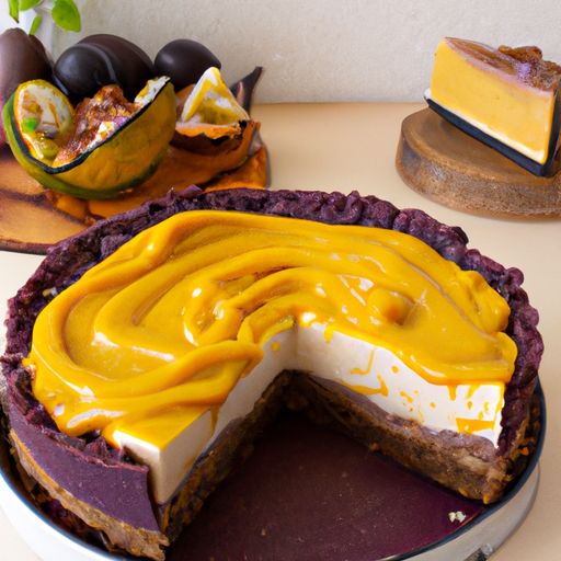 Acai Mango Cheesecake with Bourbon Butterscotch Topping