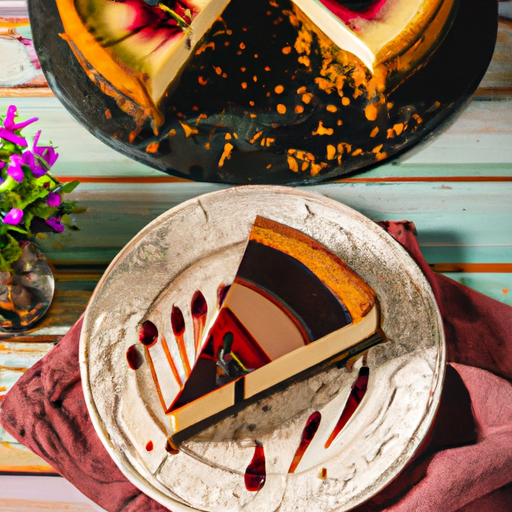 Smoked Gouda & Chive Cheesecake with Whiskey & Chocolate Filling and Hibiscus Topping