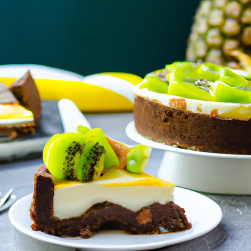 Rocky Road Cheesecake with Thyme & Lemon Crust and Pineapple & Kiwi Topping