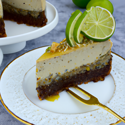 Date & Walnut Cheesecake with Coconut Milk & Chia Seeds and Lime & Ginger Topping