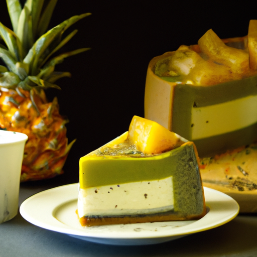 Matcha & Sesame Sweet Potato Cheesecake with Rum & Pineapple Topping