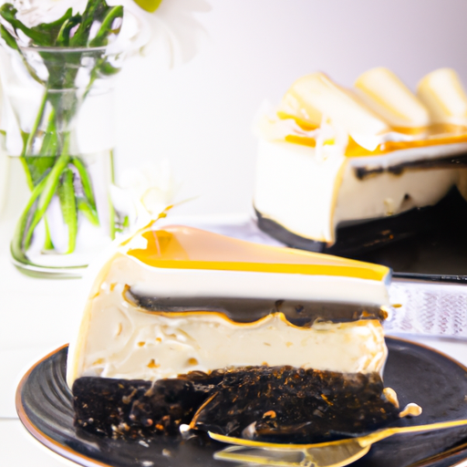 Floral Bourbon Cheesecake with Black & White Cookie Crust and Butterscotch Topping