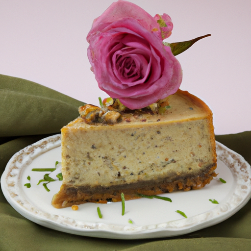 Brown Butter & Sage Cheesecake with Walnut Filling and Rose Topping