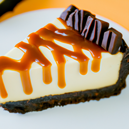 Black & White Bourbon Cheesecake with Caramel Sauce and Fudge Brownie Topping