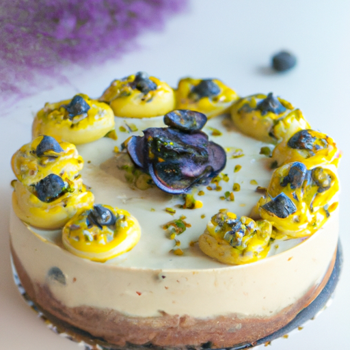 Pistachio Blueberry Cheesecake with Lemon Curd Topping