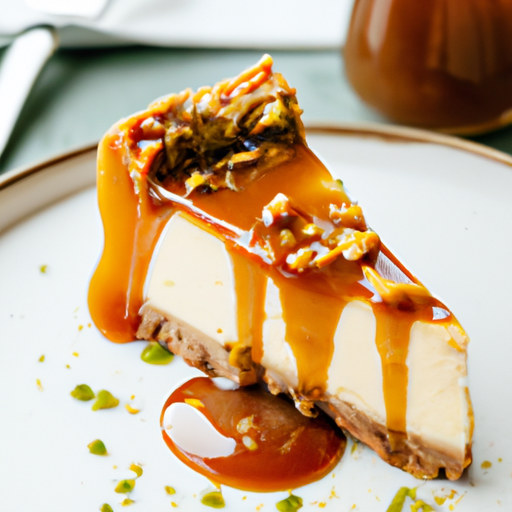 Caramel Bourbon Cheesecake with Pistachio Crumble Base