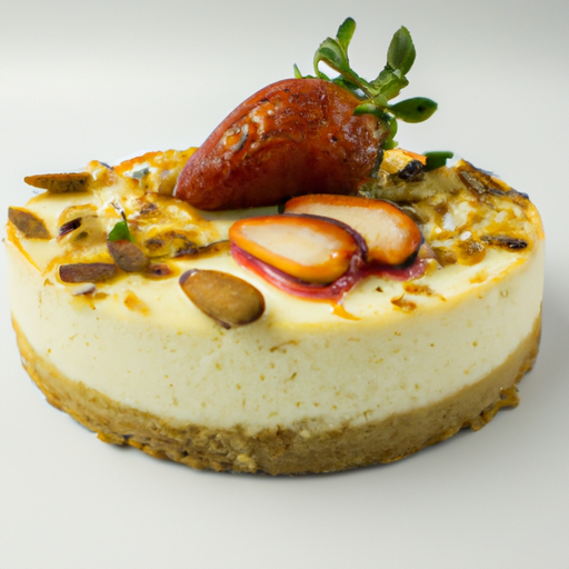 Thyme & Lemon Cheesecake with Strawberry Filling and Toasted Almonds