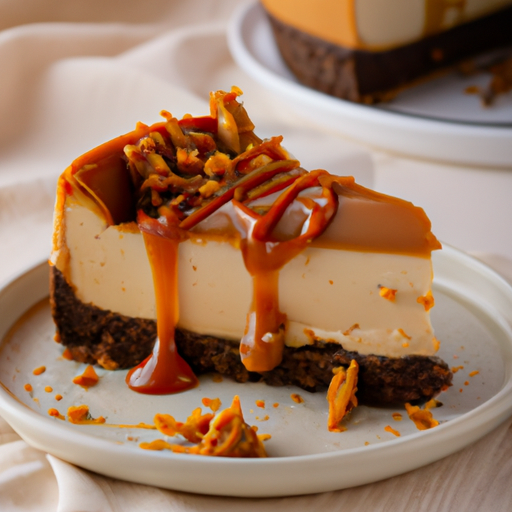 Chocolate Hazelnut Cheesecake with Caramel Sauce Topping