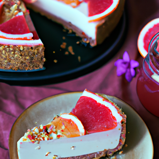 Hibiscus Hemp Cheesecake with Blood Orange & Grapefruit Topping