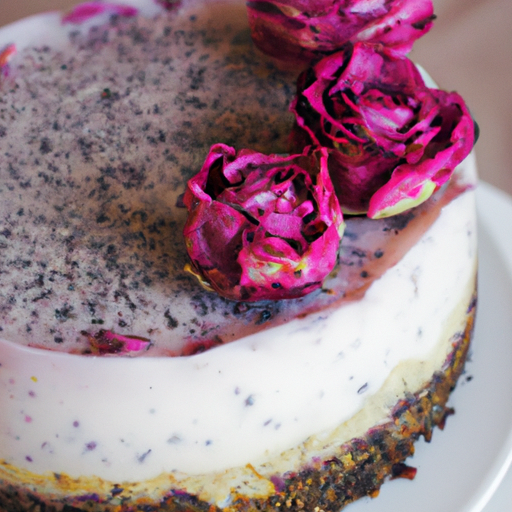 Acai Coconut Chia Cheesecake with Rose Topping