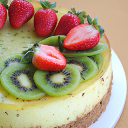 Cornbread Cheesecake with Balsamic & Strawberry Filling and Pineapple & Kiwi Topping