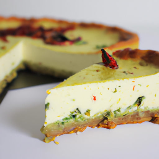 Feta & Spinach Cheesecake with Olive Oil & Lemon Filling and Sundried Tomato Pesto Topping