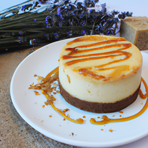 Caramel Bourbon Cheesecake with Lavender & Honey Base and Bourbon & Butterscotch Topping