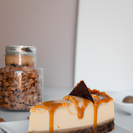 Acai Peanut Butter Cup Cheesecake with Caramel Macchiato Topping