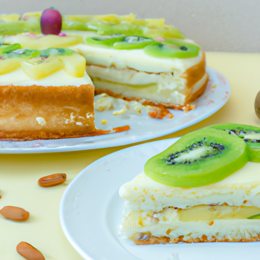 Creamy Almond Cheesecake with Pineapple and Kiwi Topping