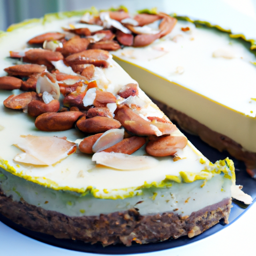 Avocado-Lime Cheesecake with Almond Flour Crust and Toasted Almonds Topping