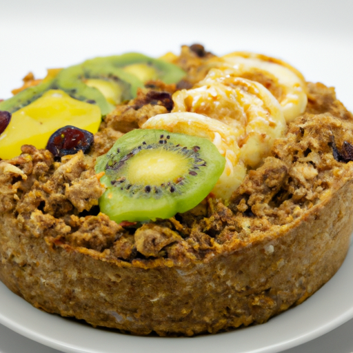 Cinnamon Roll Granola Cheesecake with Pineapple & Kiwi Topping