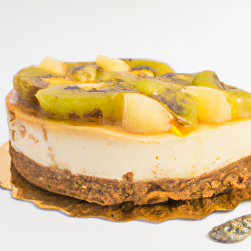 Maple Pecan Olive Oil and Lemon Cheesecake with Pineapple and Kiwi Topping