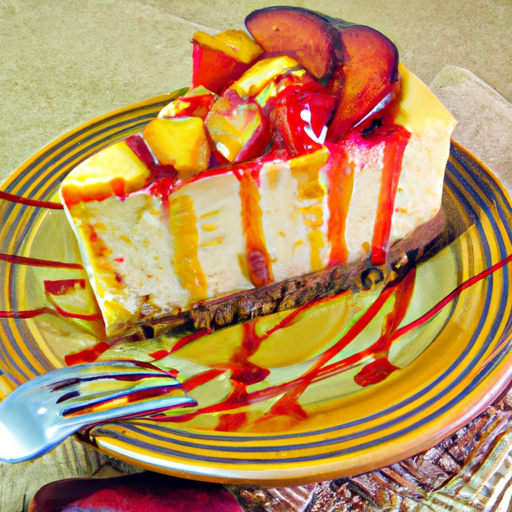 Cornbread Cheesecake with Balsamic & Strawberry Filling and Peach & Mango Topping