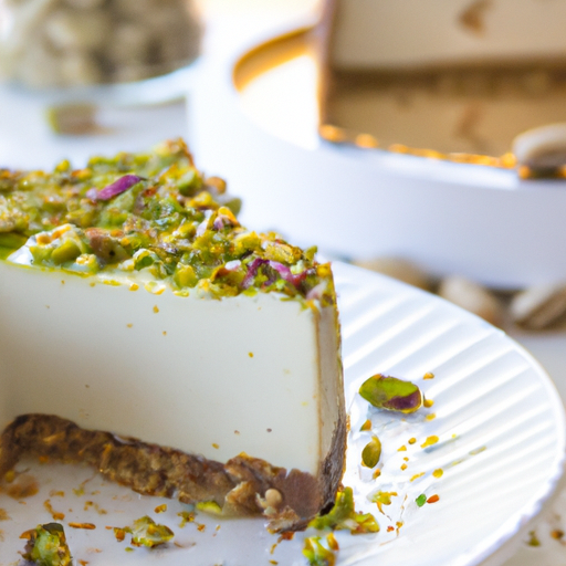 Creamy Pistachio Cheesecake with Toffee Crunch Topping